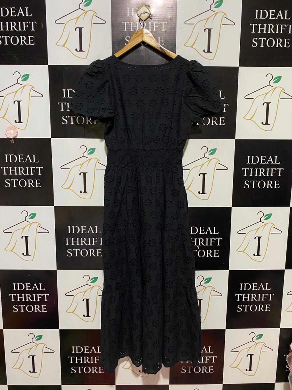 FRENCH CONNECTION |M| BUST 17| B31| BLACK BRODERIE EYELET TIERED MIDI DRESS