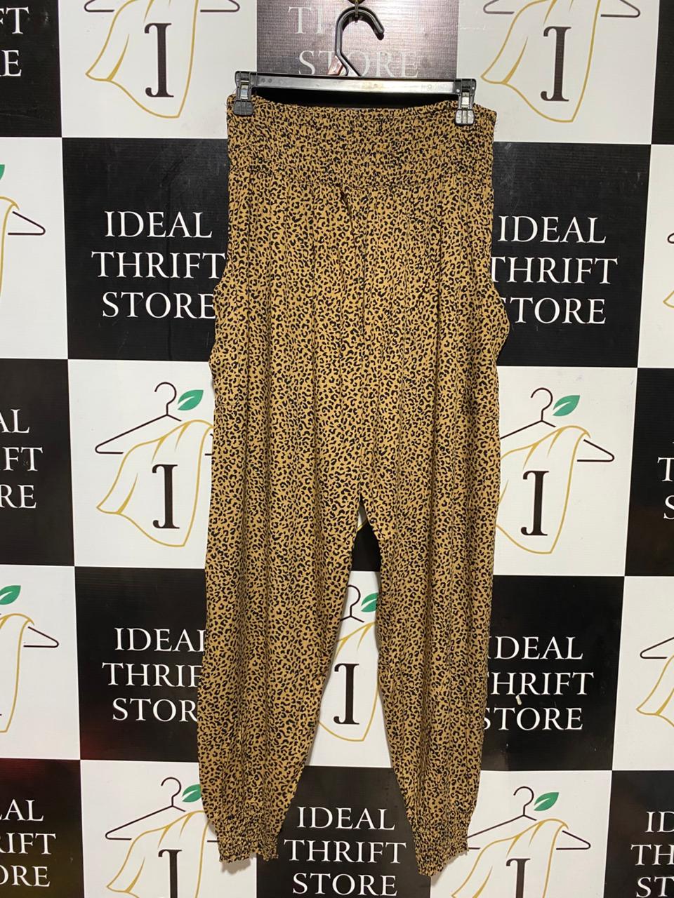 CAROLINE MORGAN |M| WAIST 28| B31| WOMEN'S LEOPARD PRINT SMOCKED JOGGERS / HAREM PANTS