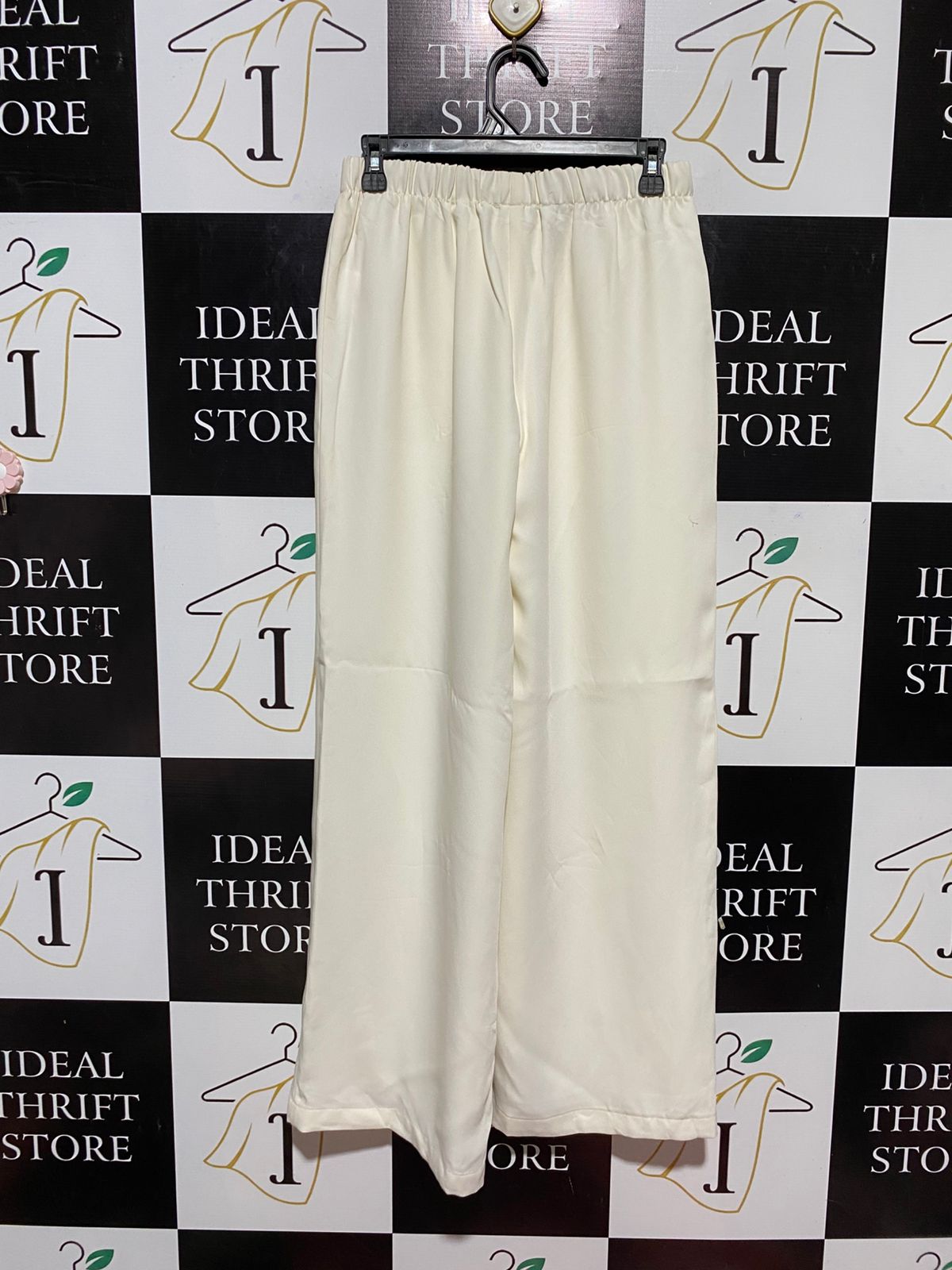 KOOKAI |M| WAIST 28| B32| CHIC CREAM ELASTIC HIGH-WAISTED WIDE-LEG TROUSERS