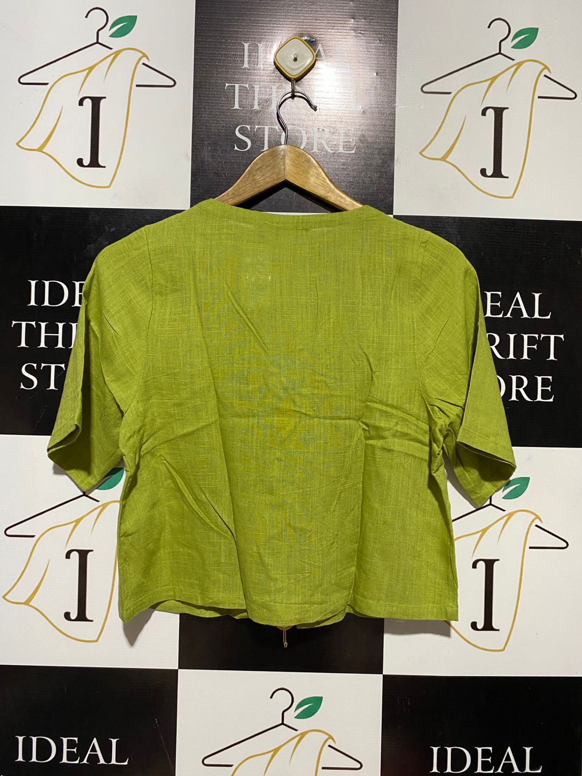 SPORTS GIRL |S| BUST 18| B32| LIME GREEN LINEN BLEND FRONT TIE BLOUSE