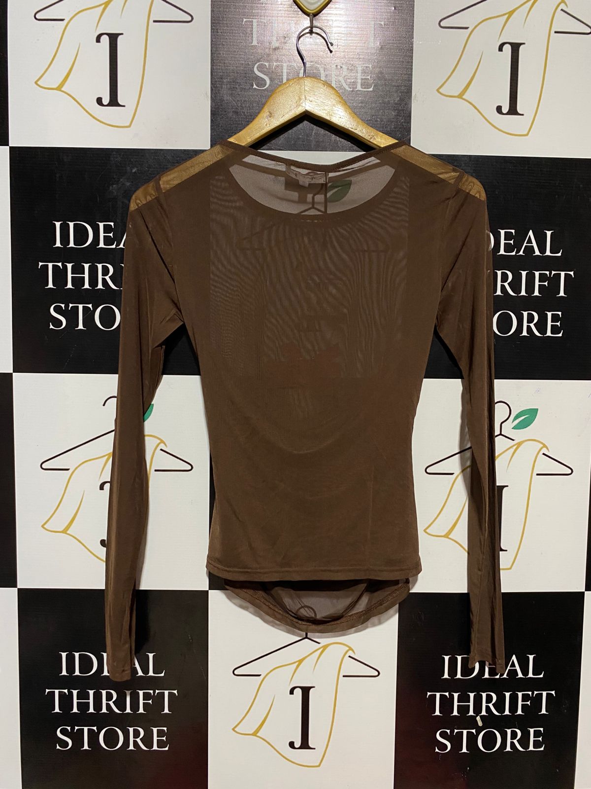 DAZIE |M| BUST 15| B32| CHOCOLATE BROWN SHEER MESH RUCHED LONG SLEEVE TOP