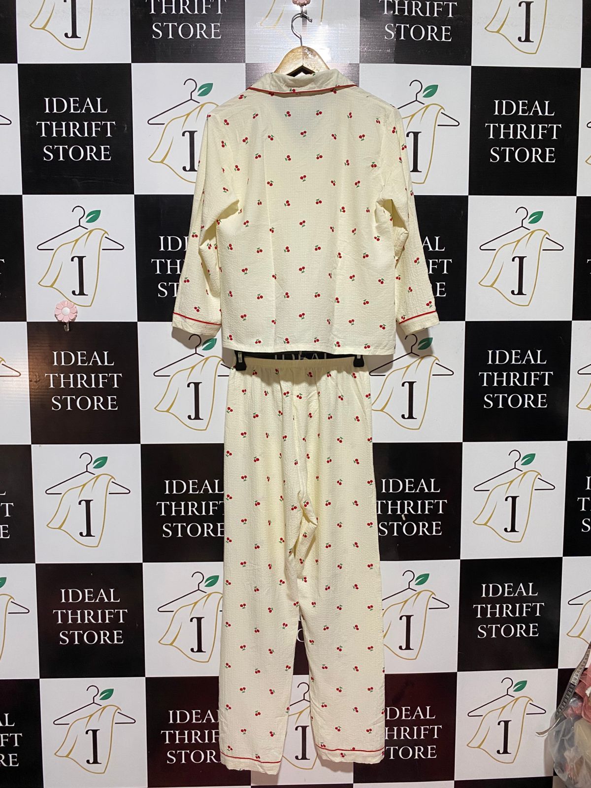 |S| B32| CUTE CHERRY PRINT SEERSUCKER NIGHTWEAR PAJAMA SET