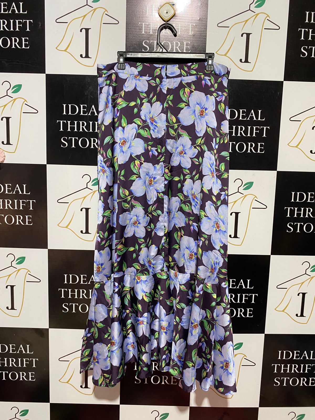 SHEIKE |XL| WAIST 34| B32| CHIC BOHO BLUE FLORAL SATIN ASYMMETRICAL RUFFLED MAXI SKIRT