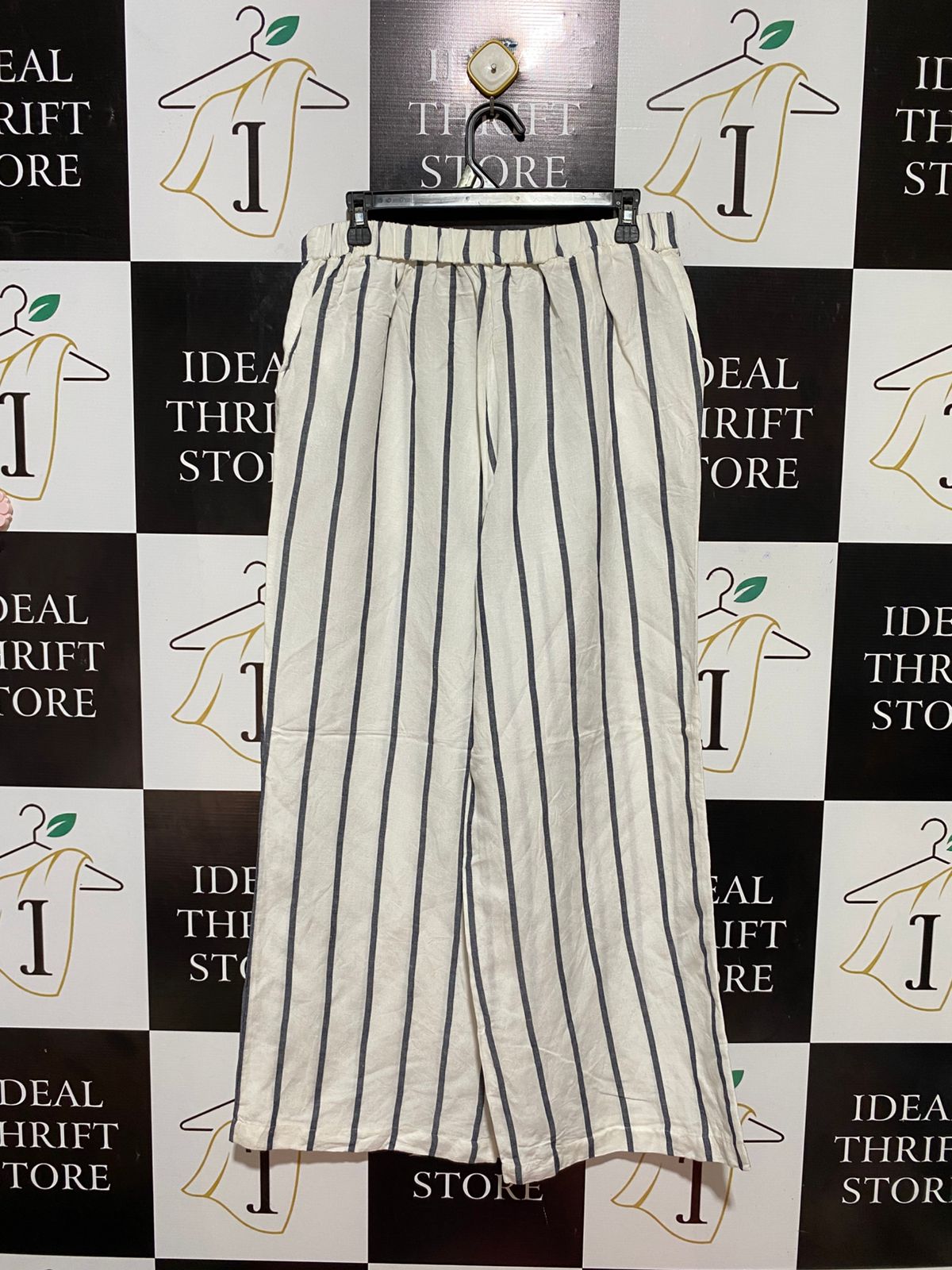 ACADEMY |L| WAIST 30| B32| VERTICAL STRIPED HIGH-WAISTED WIDE-LEG LOUNGE PANTS