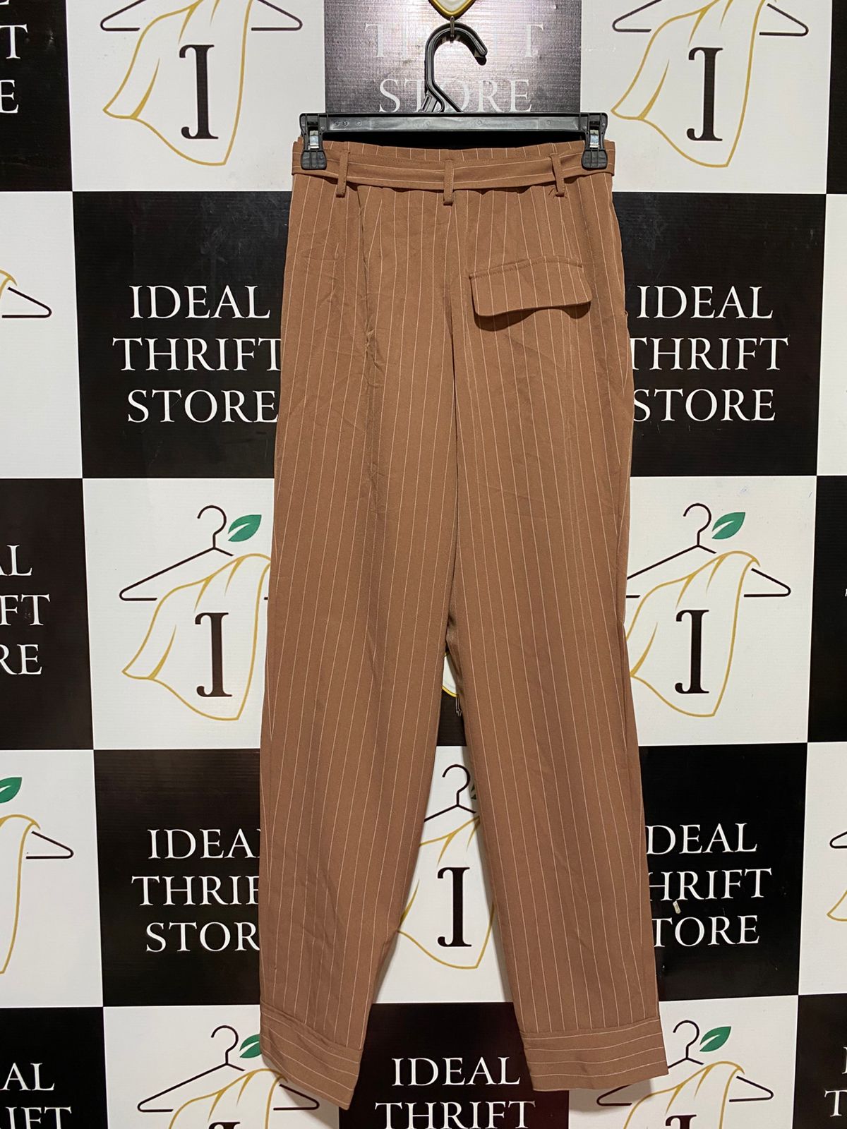 EXECUTIVE |XS| WAIST 24| B32| HIGH-WAISTED STRIPED PAPERBAG TAPERED TROUSERS