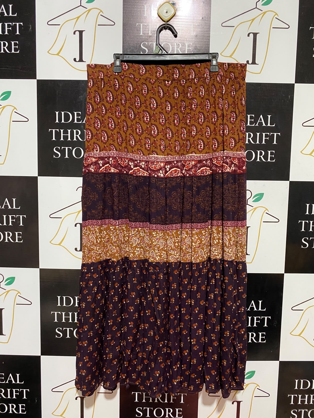 ROCKMANS |XXL| WAIST 36| B33| BOHEMIAN MULTI-PATTERN TIERED MAXI SKIRT