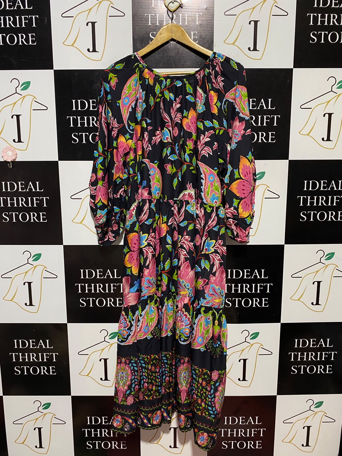 BEE MADDISON |XL| BUST 25| B34| LADIES BLACK MULTICOLOR FLORAL BOHO MAXI DRESS