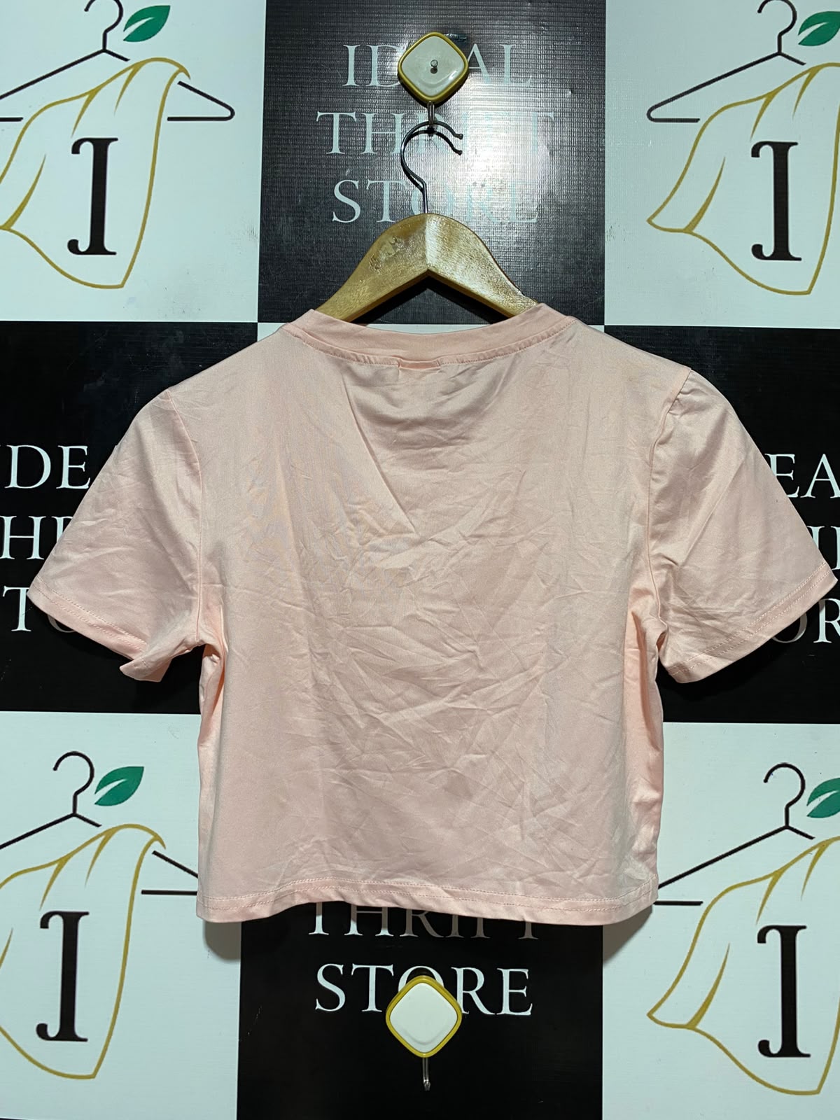 |M| BUST 16| B34| BABY PINK GLITTER HEART CROP TOP SHORT SLEEVE CREWNECK T-SHIRT