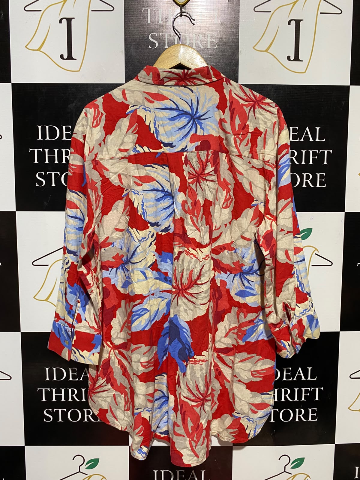 SUSSAN |M| BUST 23| B33| WOMEN'S VIBRANT TROPICAL FLORAL PRINT LINEN BUTTON-UP SHIRT