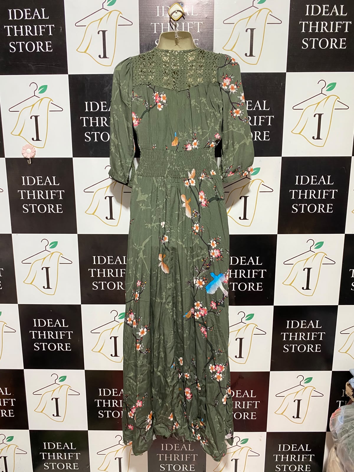 JAASE |XS| BUST 17| B33| WOMEN'S BOHO BOTANICAL PRINT MAXI DRESS – KHAKI GREEN
