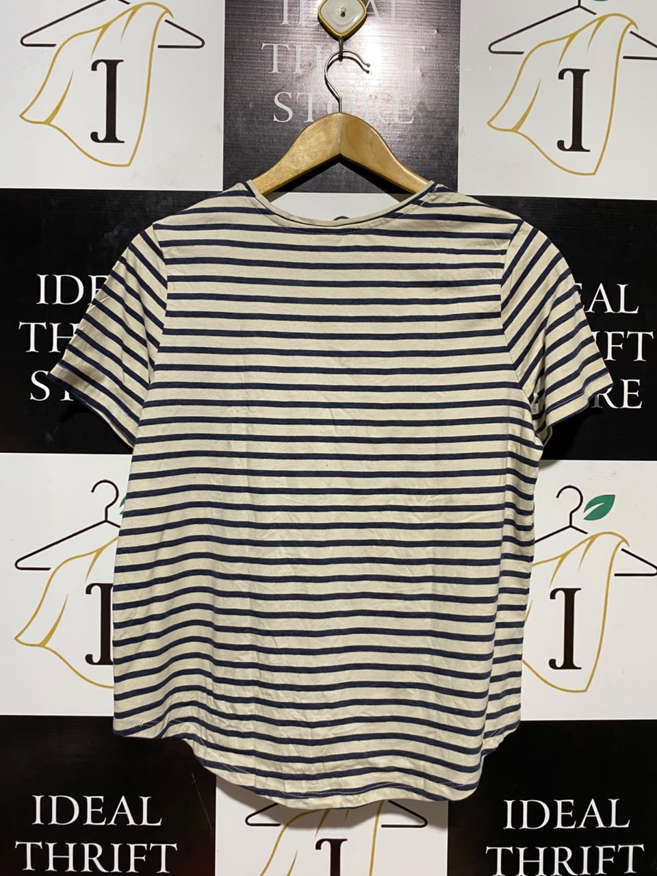 ANKO |L| BUST 20| B33| WOMEN'S STRIPED CREW NECK SHORT SLEEVE T-SHIRT – NAVY AND CREAM