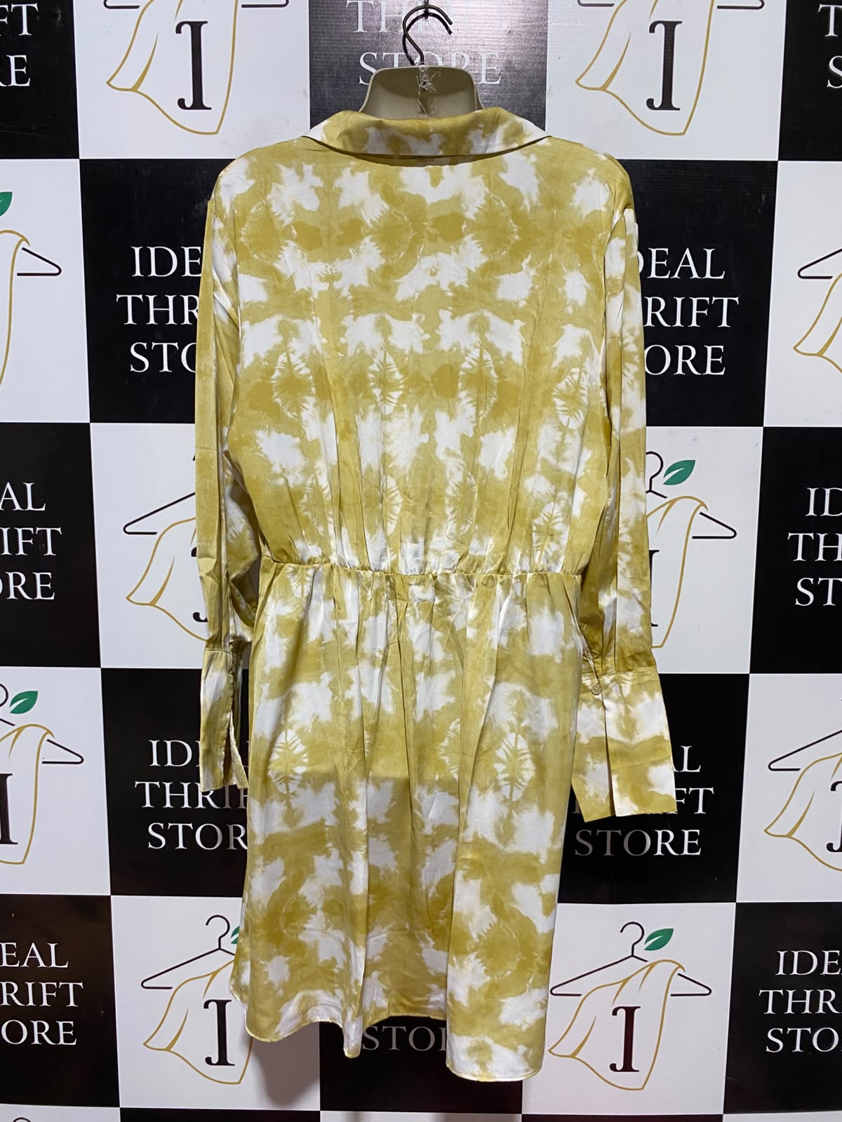 H&M |M| BUST 19| B33| WOMEN'S LONG SLEEVE TWIST FRONT TIE-DYE SHIRT DRESS – MUSTARD YELLOW & WHITE