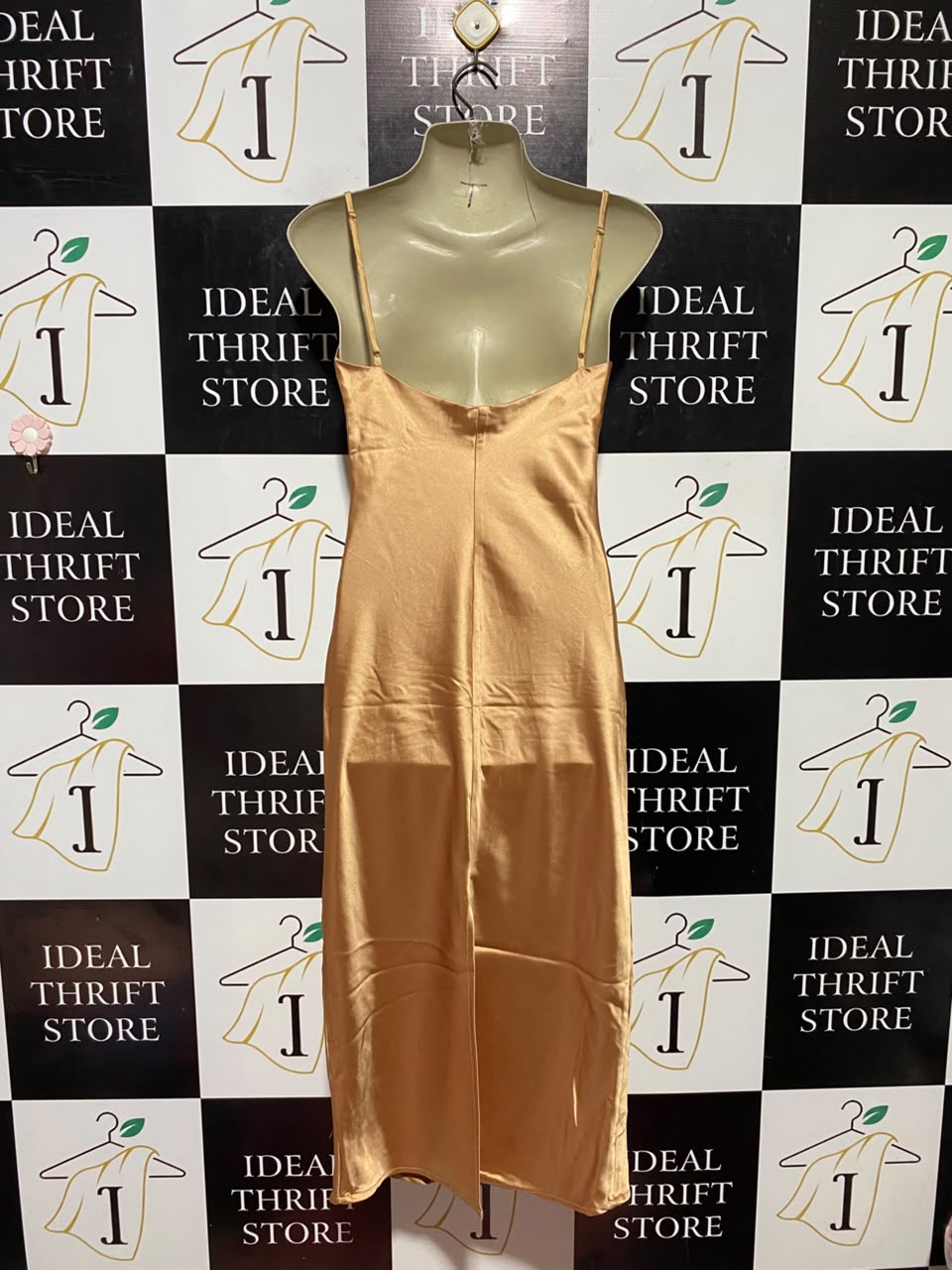 BEGINNING BOUTIQUE |M| BUST 18| B33| WOMEN'S LIQUID SATIN COWL NECK SLIP MIDI DRESS