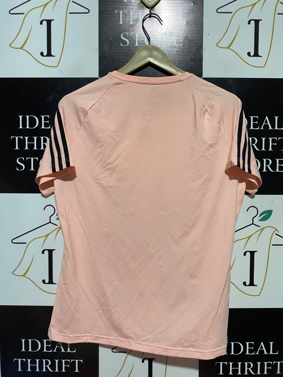 ADDIAS |L| BUST 20| A10| WOMEN'S THREE STRIPE PERFORMANCE RUNNING T-SHIRT – PASTEL PEACH PINK