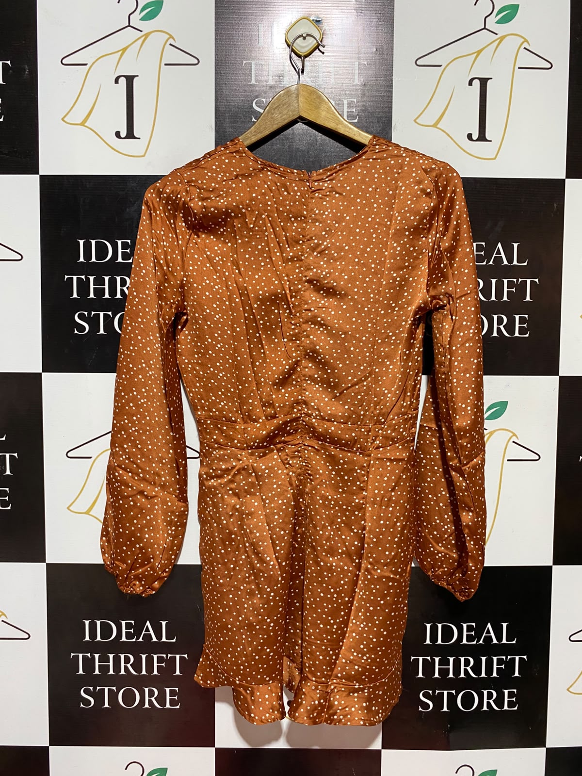 BOOHOO |M| BUST 17| B34| PREMIUM RUST ORANGE POLKA DOT LONG SLEEVE ROMPER PLAYSUIT