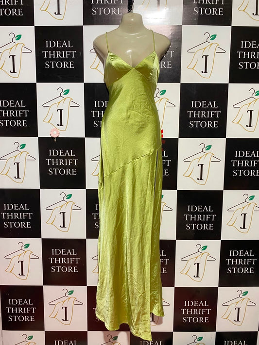 BABYBOO |M| BUST 18| B34| LIME GREEN SATIN CAMI MAXI SLIP DRESS WITH SIDE SLIT
