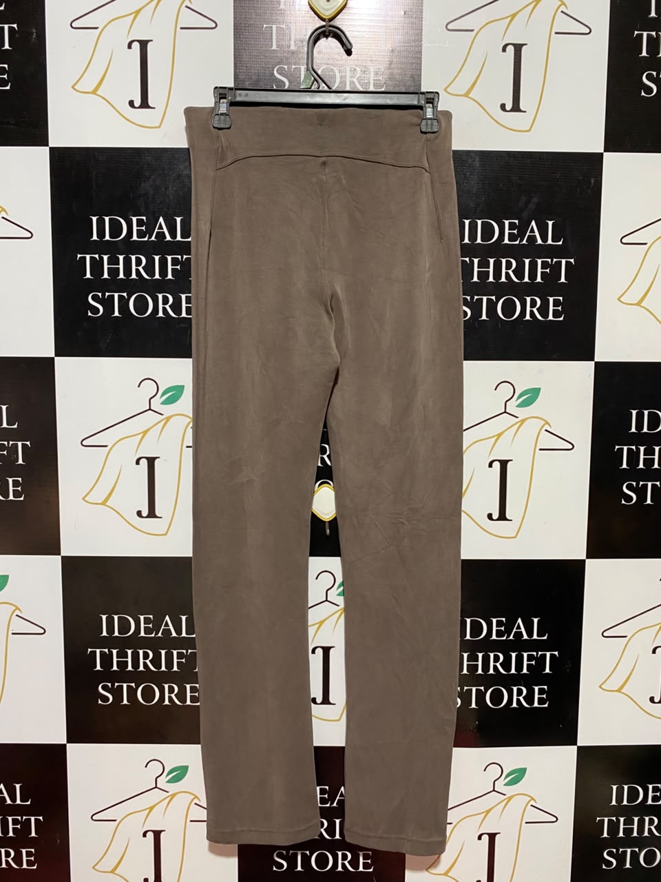 |M| WAIST 28| B35| PREMIUM HIGH-RISE SLIT HEM LEGGINGS / SLIM FIT STRETCH PANTS IN EARTHY BROWN
