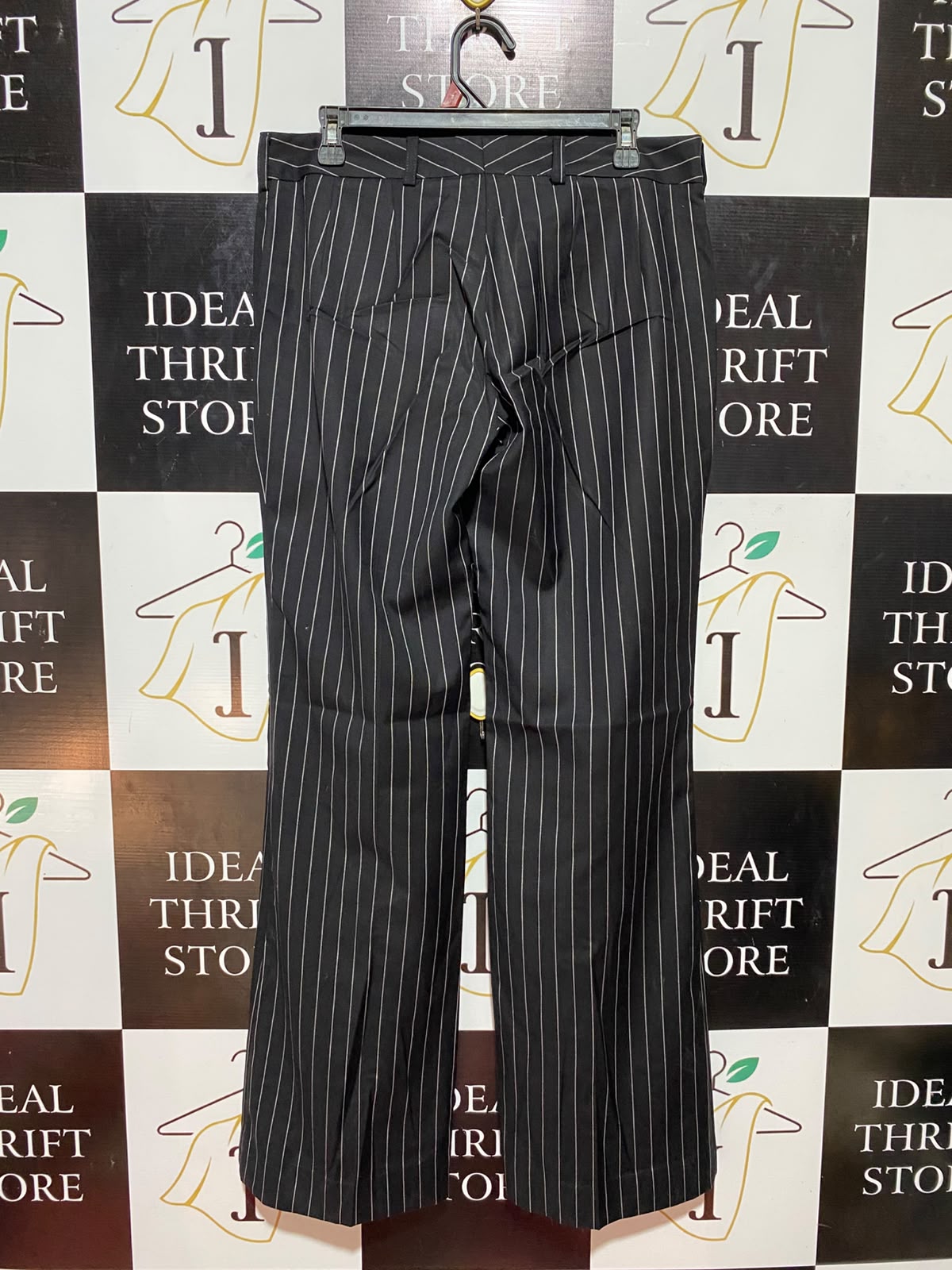 CUBEC |XL| WAIST 34| B35| CLASSIC BLACK PINSTRIPE TROUSERS / TAILORED WIDE-LEG OFFICE PANTS