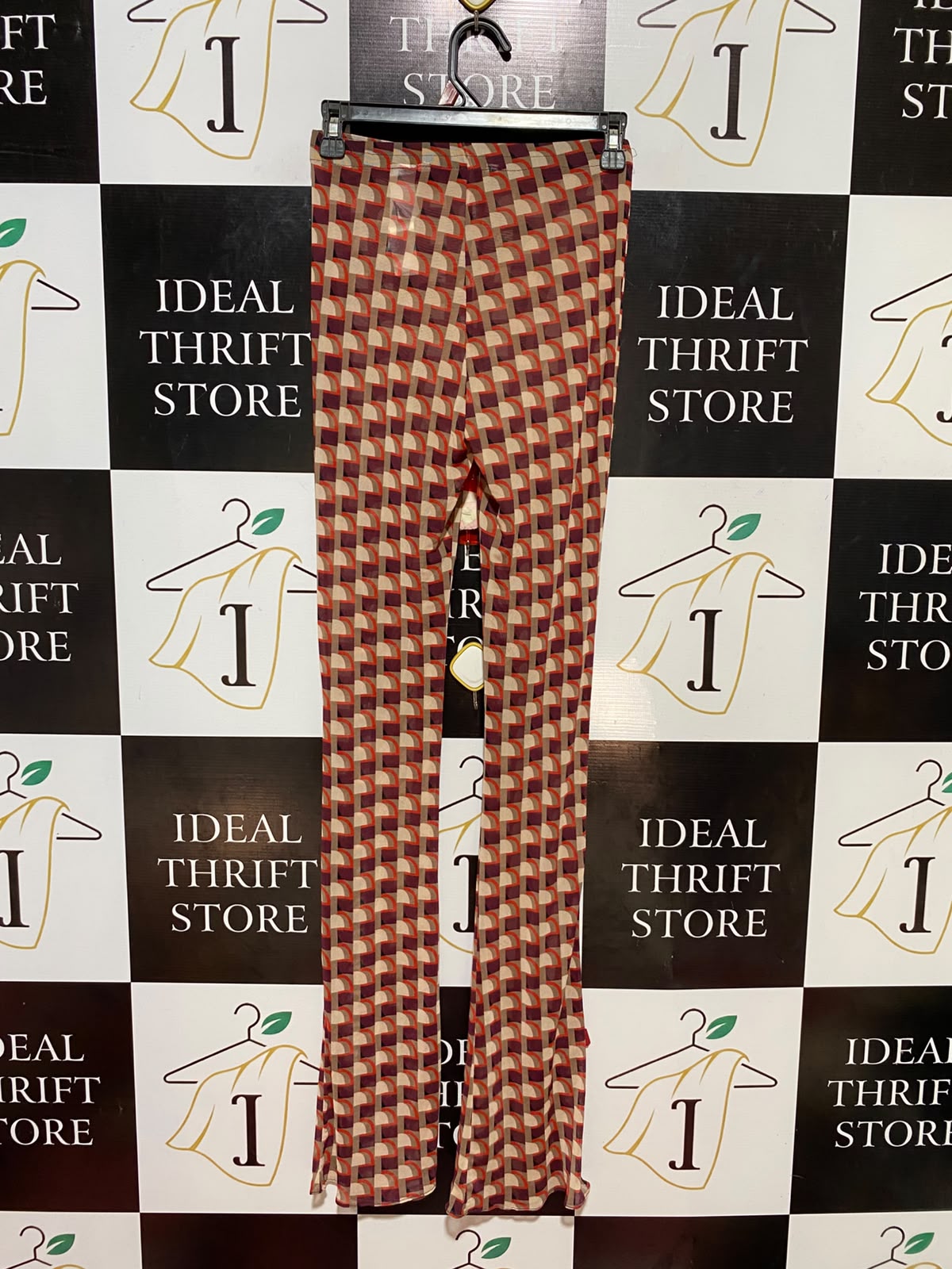 ZARA |M| WAIST 25| B35| VINTAGE RETRO GEOMETRIC PRINT LEGGINGS / HIGH-STREET FLARED MESH PANTS