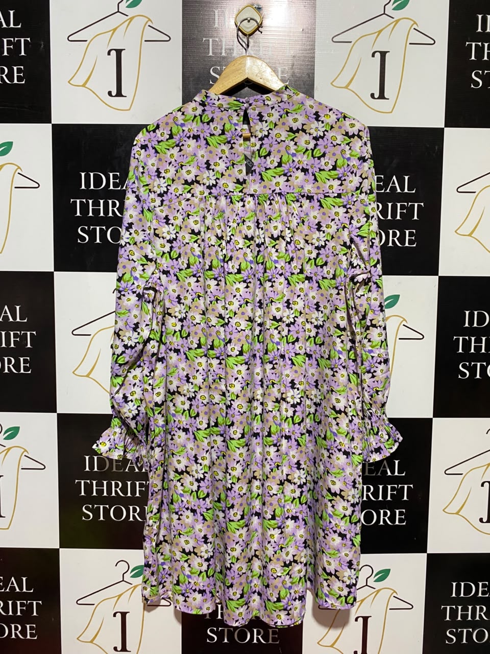 PIECES |XL| BUST 23| B35| VIBRANT FLORAL PRINT LONG-SLEEVE MINI SHIFT DRESS