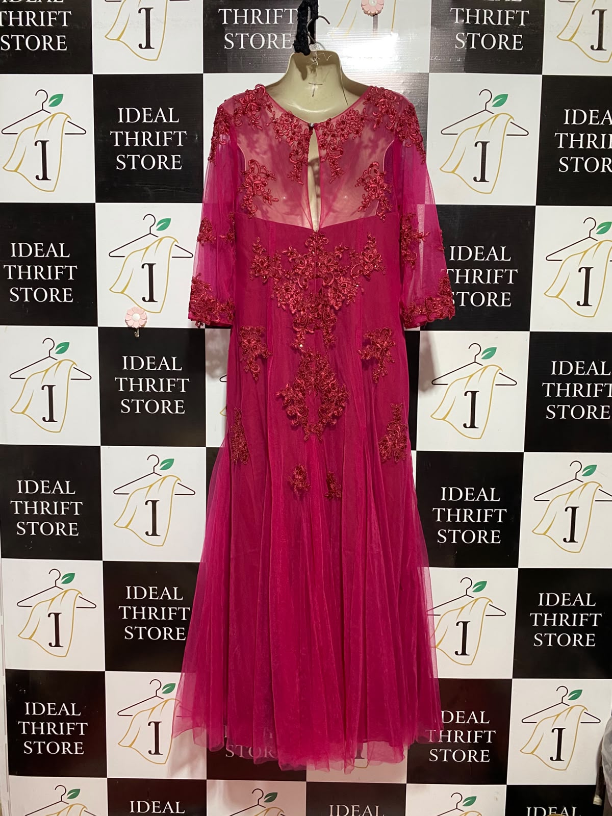 JJS HOUSE |M| BUST 17| B35| LUXURIOUS EMBELLISHED FLORAL LACE NET MAXI GOWN DRESS
