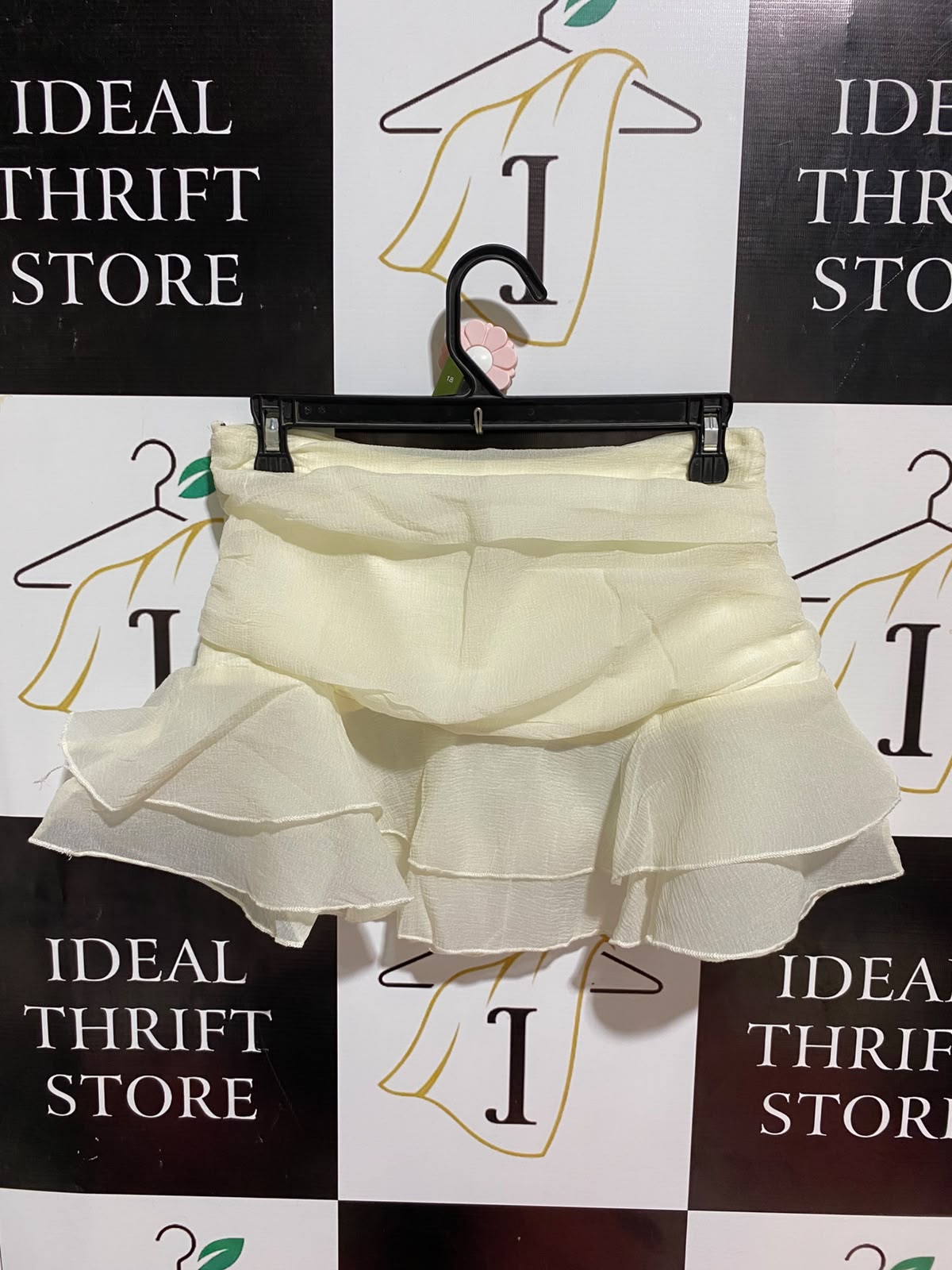 PEPPERMAYO |XS| WAIST 28| B35| CHIC CHIFFON RUFFLED MINI SKIRT WITH FABRIC FLOWER ACCENT