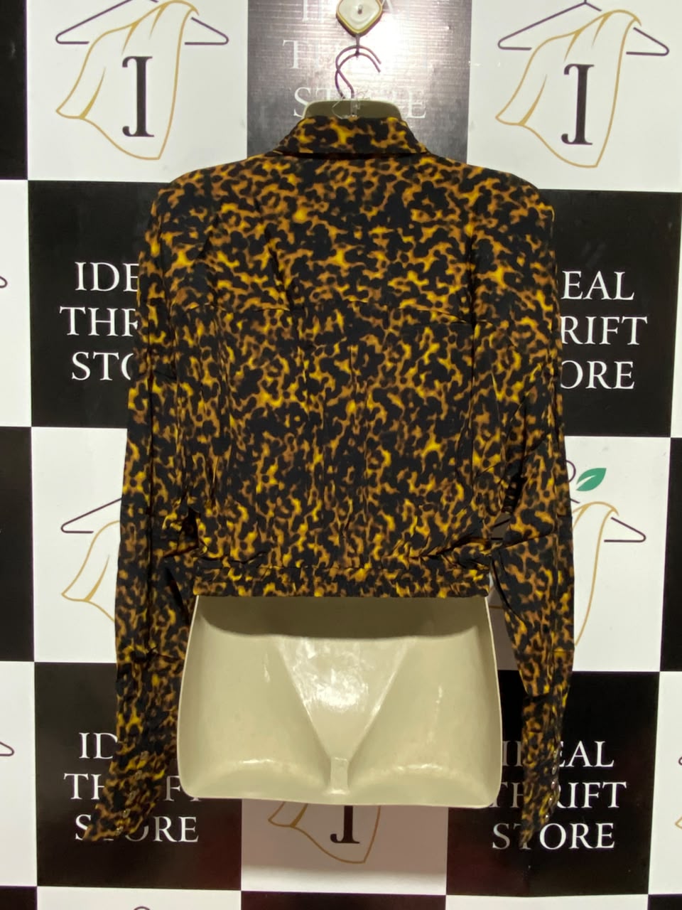 SHEIKE |S| BUST FREE| B35| CHIC TORTOISESHELL LEOPARD PRINT CROPPED BUTTON-DOWN BLOUSE