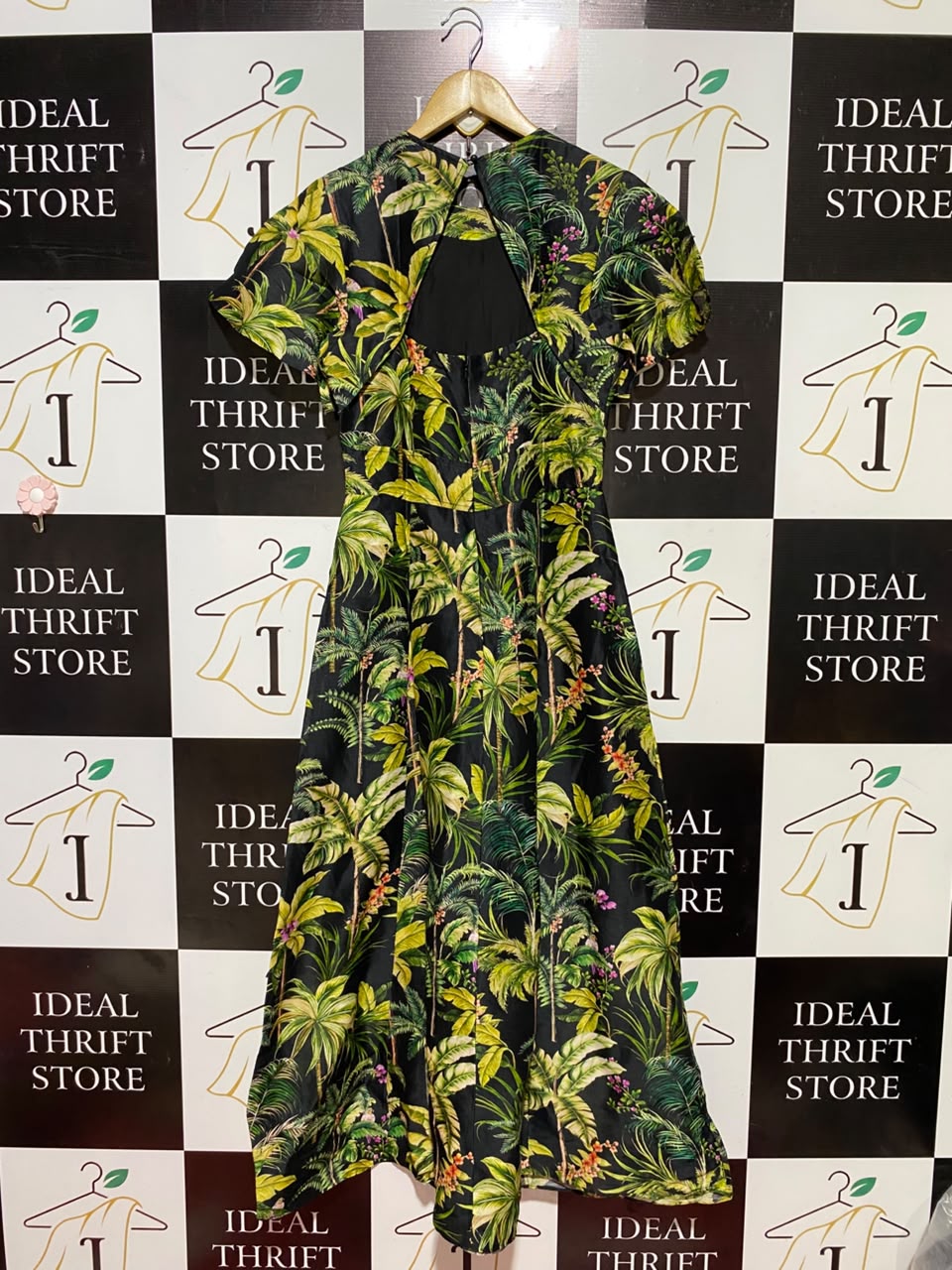 VERONIKA MAINE |S| BUST 15| B35| WOMEN'S TROPICAL PALM TREE PRINT SHORT SLEEVE MAXI DRESS