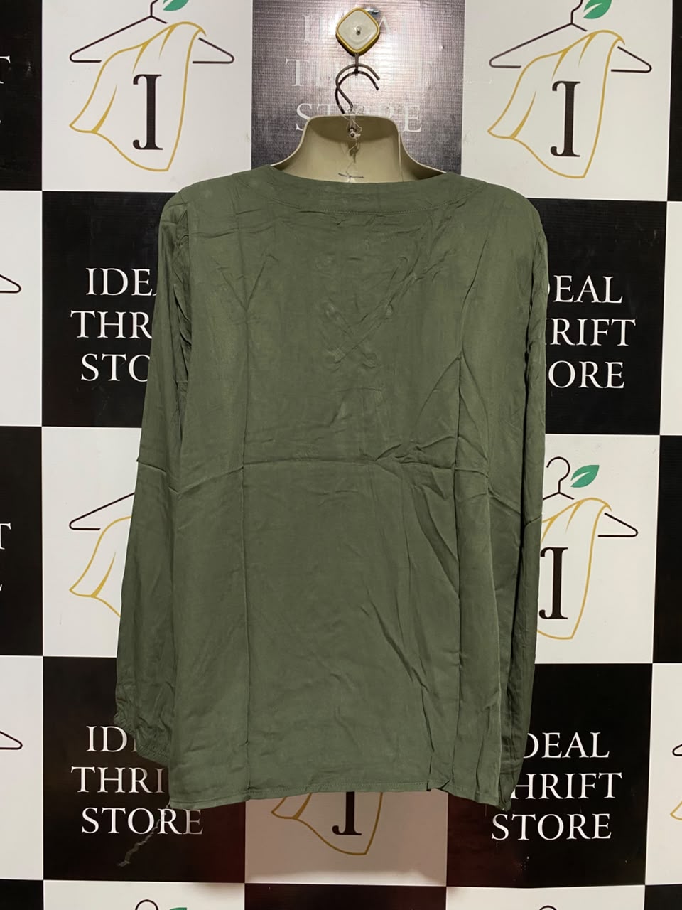 NOW |M| BUST 20| B35| WOMEN'S LACE-UP FRONT LONG SLEEVE BLOUSE IN OLIVE GREEN