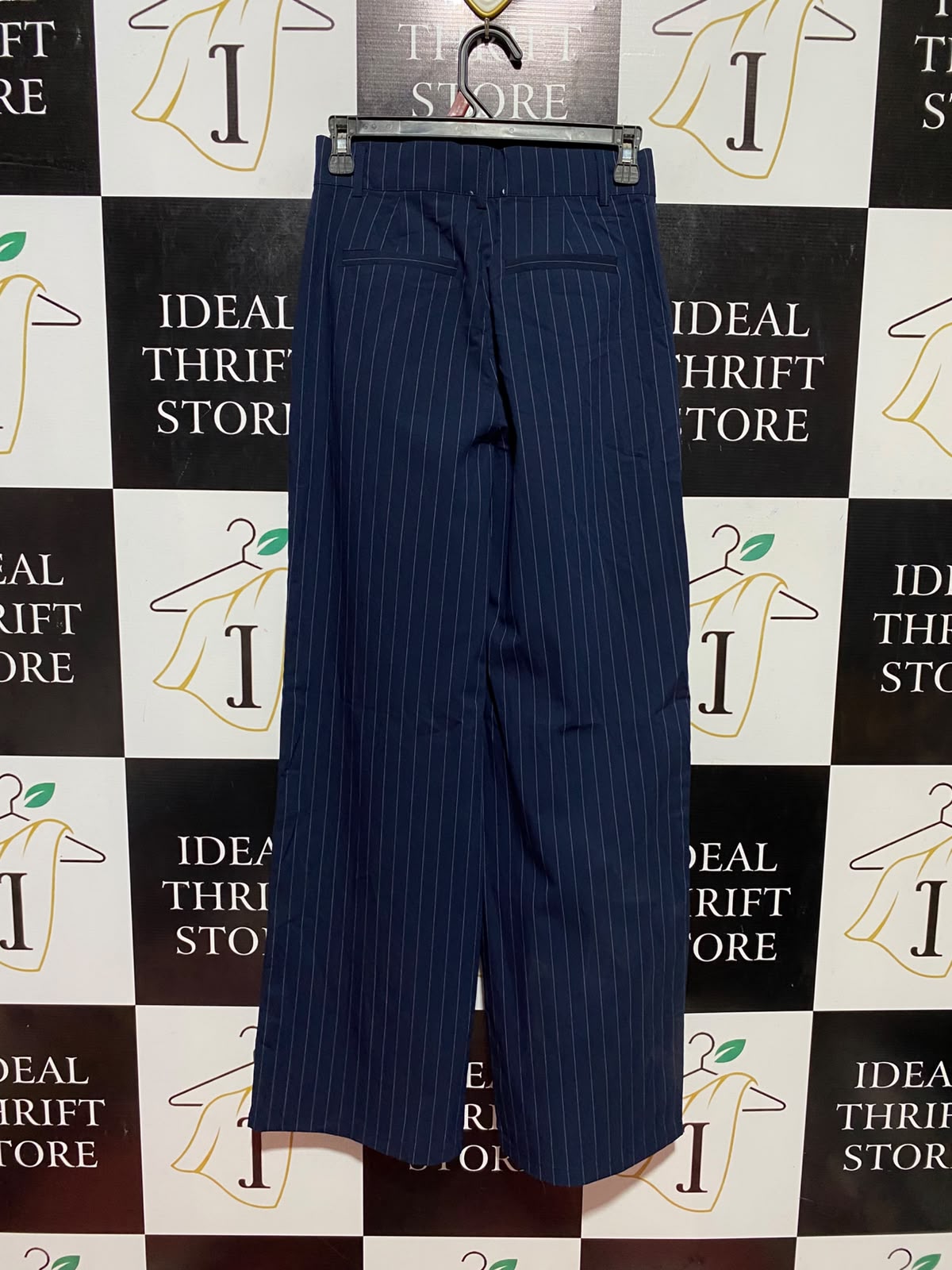 COTTON ON |S| WAIST 26| B36| HIGH-WAISTED NAVY BLUE PINSTRIPE WIDE-LEG TROUSERS