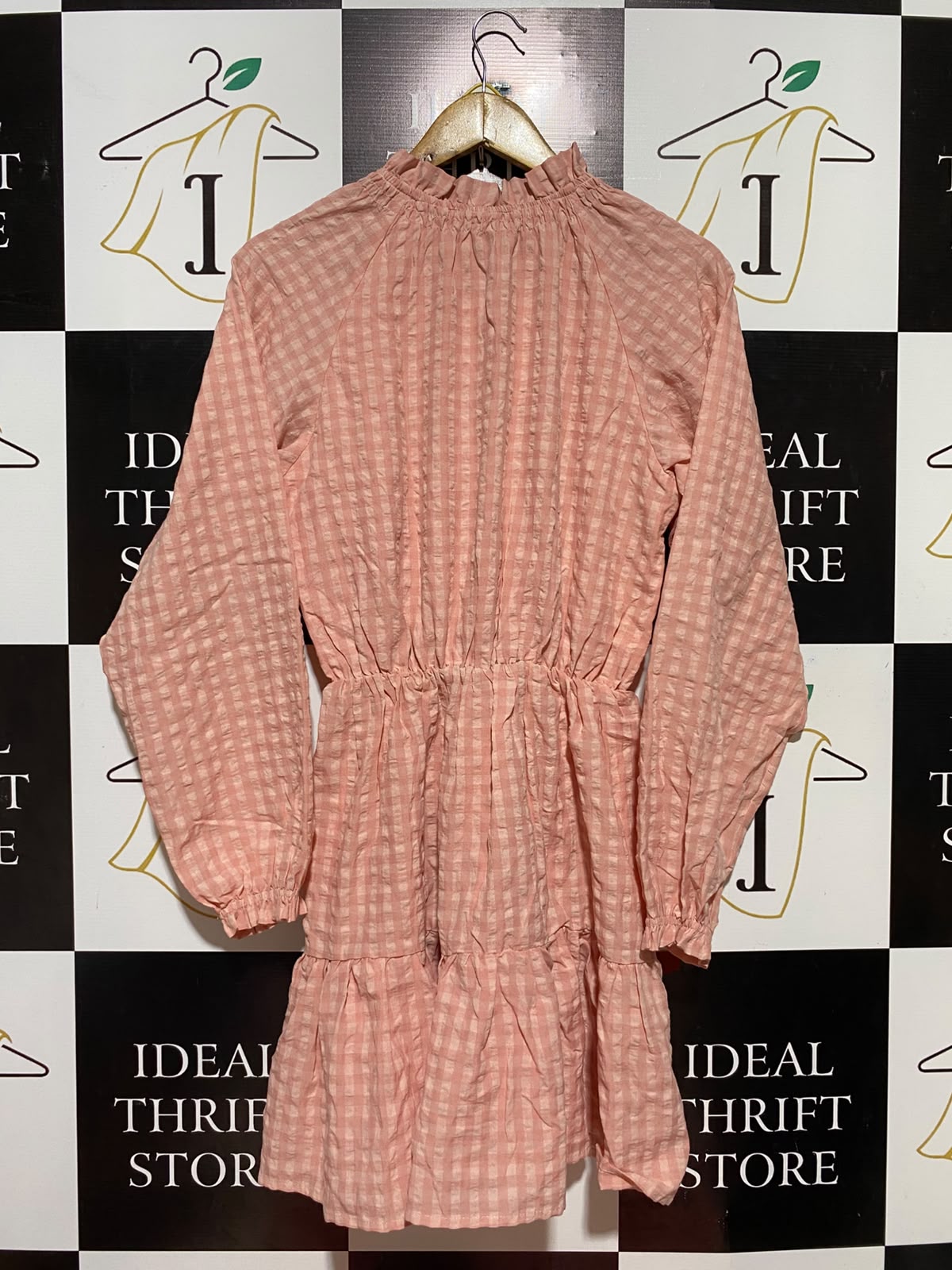 ATMOS & HERE |M| BUST 18| B36| PEACH GINGHAM CHECKERED MINI DRESS