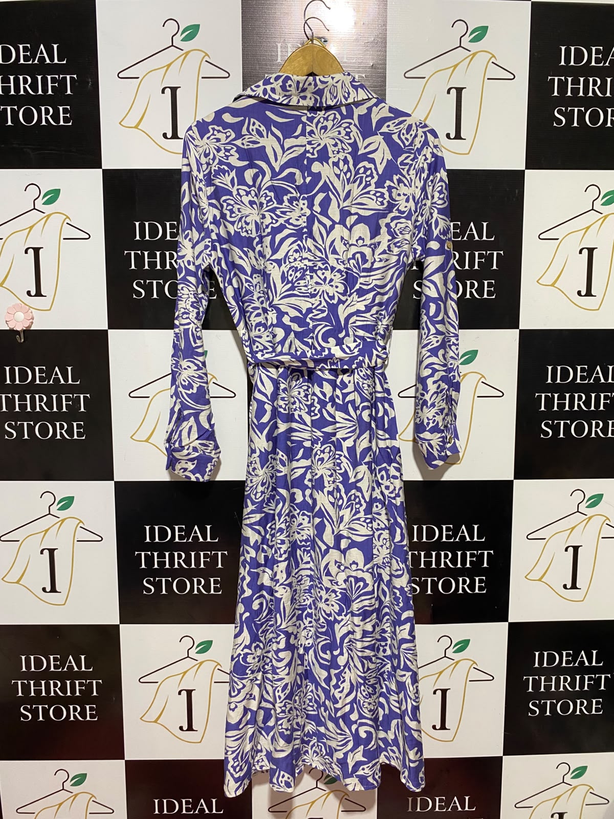 VALLEY GIRL |M| BUST 18| B36| PURPLE FLORAL BUTTON-DOWN MIDI SHIRT DRESS WITH BELT