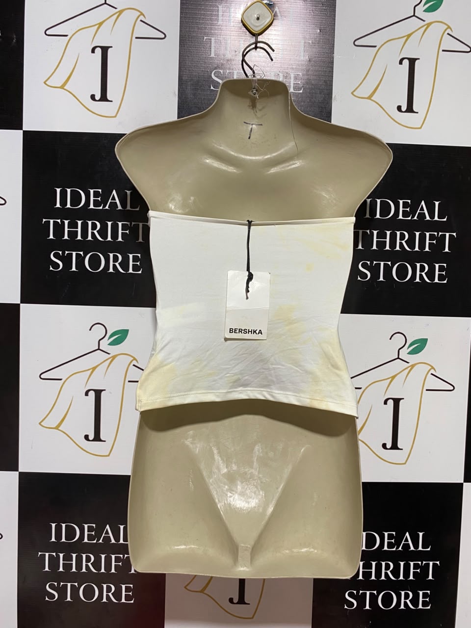 BERSHKA |M| BUST 15| B36| CHIC SOFT TIE-DYE TUBE TOP - WHITE AND YELLOW STRAIGHT NECKLESS STRApless TANK TOP FOR WOMEN