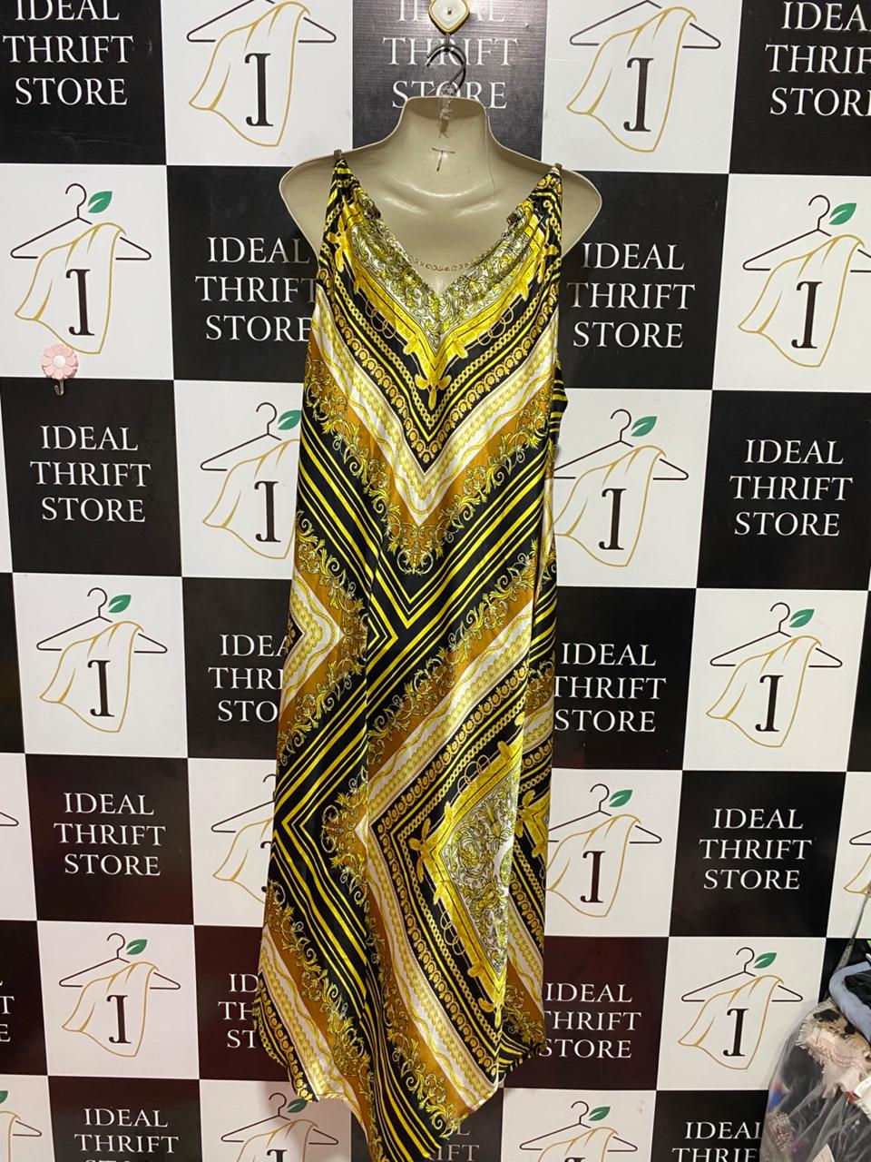 JOANNA HOPE |L| BUST FREE| B37| WOMEN'S LUXURY BAROQUE PRINT HALTER MAXI DRESS - GOLD AND BLACK