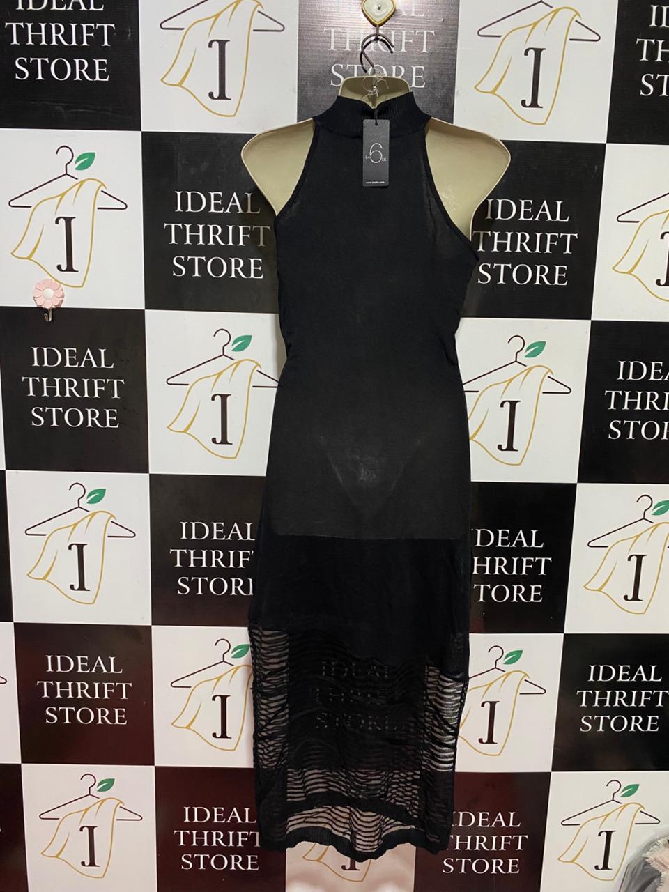 LIS6IX |S| BUST 16| B37| WOMEN'S BLACK HALTER MOCK NECK MIDI DRESS