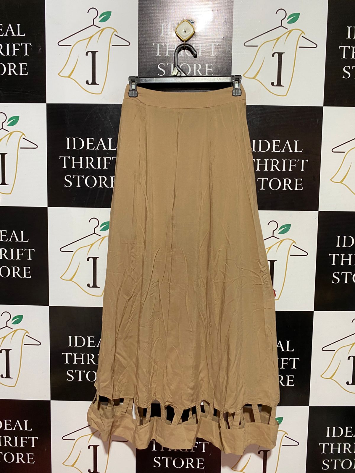 MISS UNKON |XS| WAIST 24| B38| ELEGANT BEIGE MAXI SKIRT WITH SIDE BUTTONS AND LACE-UP CUTOUT HEMLINE