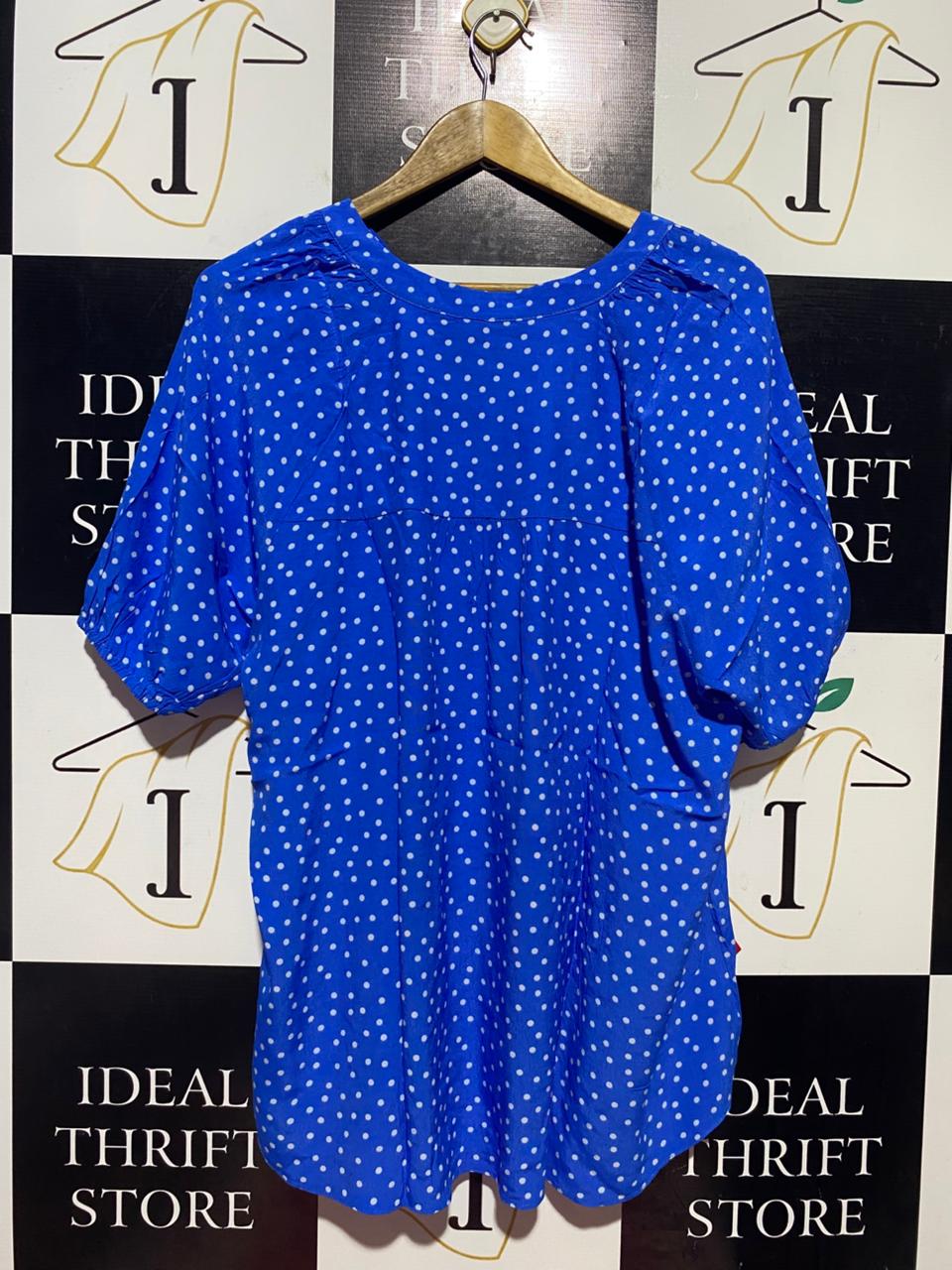 LIVE UNLIMITED |M| BUST 25| B38| ROYAL BLUE POLKA DOT BLOUSE