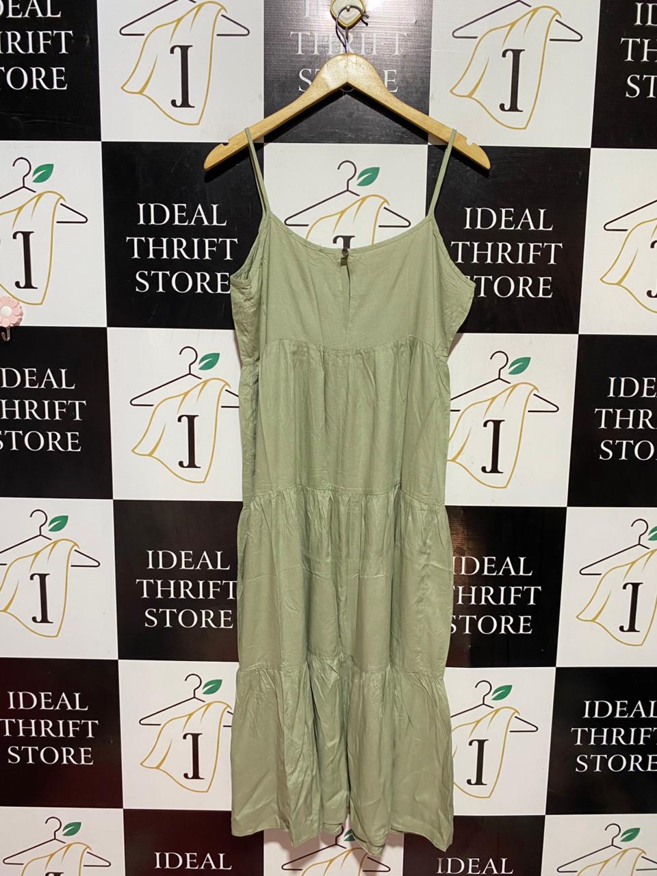 PRIMARK CARES |M| BUST 18| B38| CASUAL SAGE GREEN TIERED MAXI DRESS - SUMMER SPAGHETTI STRAP BOHO SUN_DRESS