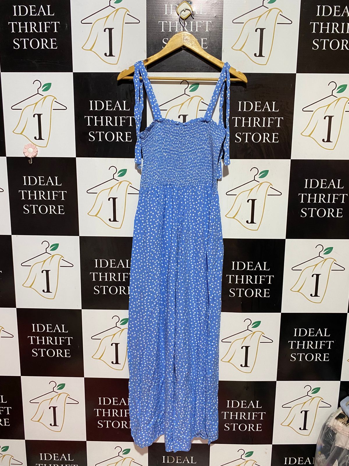 NEW LOOK |S| BUST 14| B38| SMOCKED BUST CASUAL WIDE-LEG SUMMER JUMPSUIT WITH TIE STRAPS
