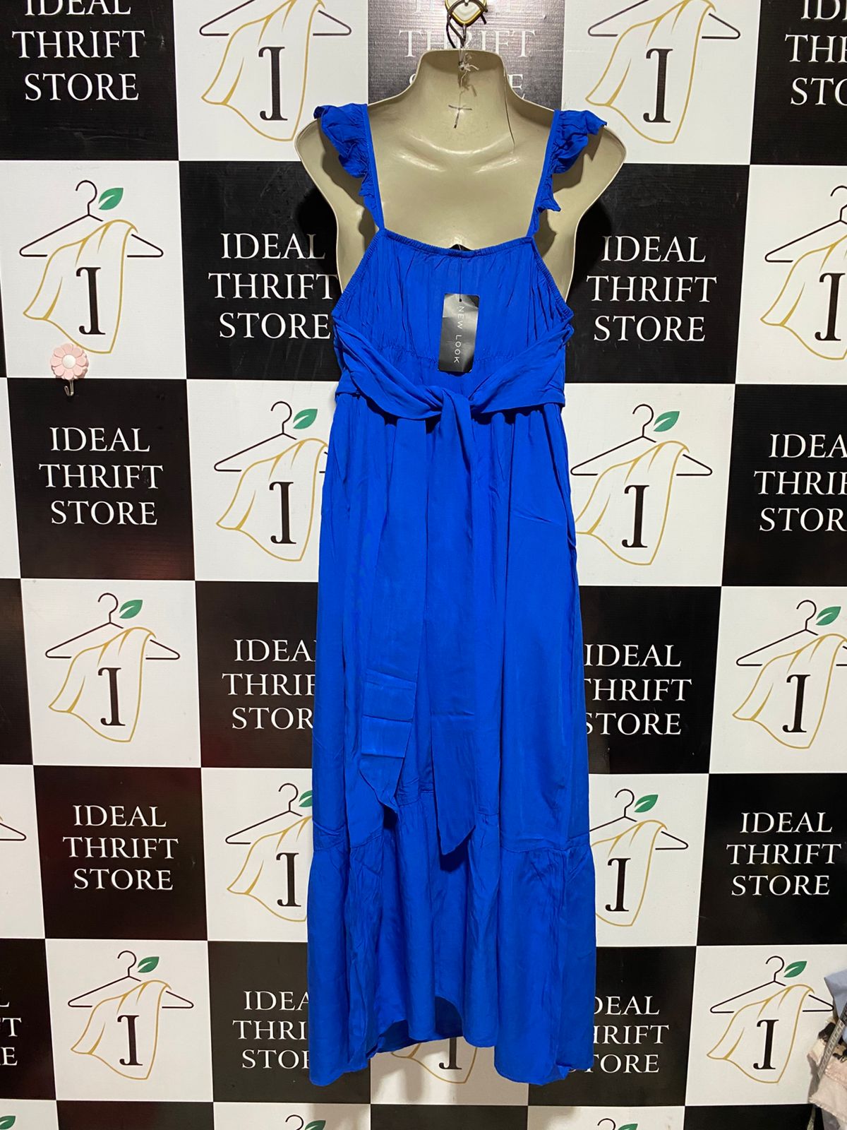 NEW LOOK |M| BUST 18| B39| ROYAL BLUE RUFFLE STRAP MAXI DRESS - CASUAL SUMMER TIERED LONG DRESS