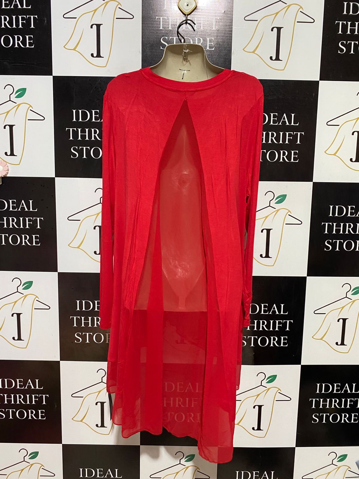 ROMAN |XL| BUST 23| B39| VIBRANT RED LONG SLEEVE ASYMMETRICAL HI-LOW TUNIC TOP - CASUAL OVERSIZED BLOUSE