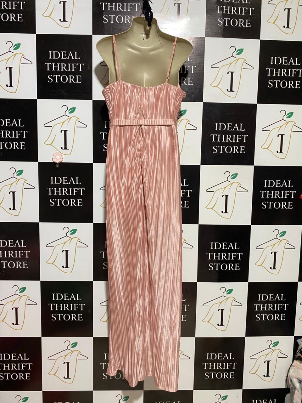 |M| BUST 18| B39| ROSE GOLD METALLIC PLISSÉ PLEATED MAXI DRESS