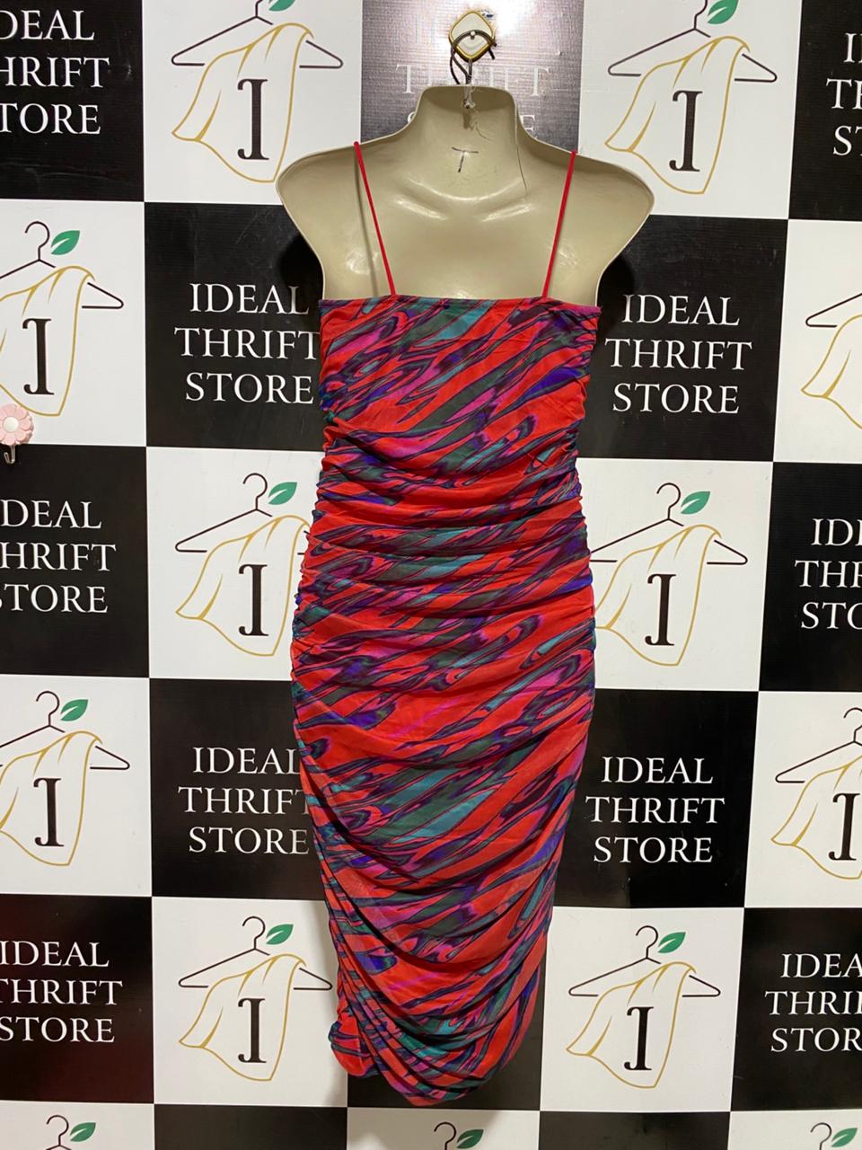 QUIZ |M| BUST 16| B39| VIBRANT ABSTRACT SWIRL PRINT RUCHED BODYCON DRESS