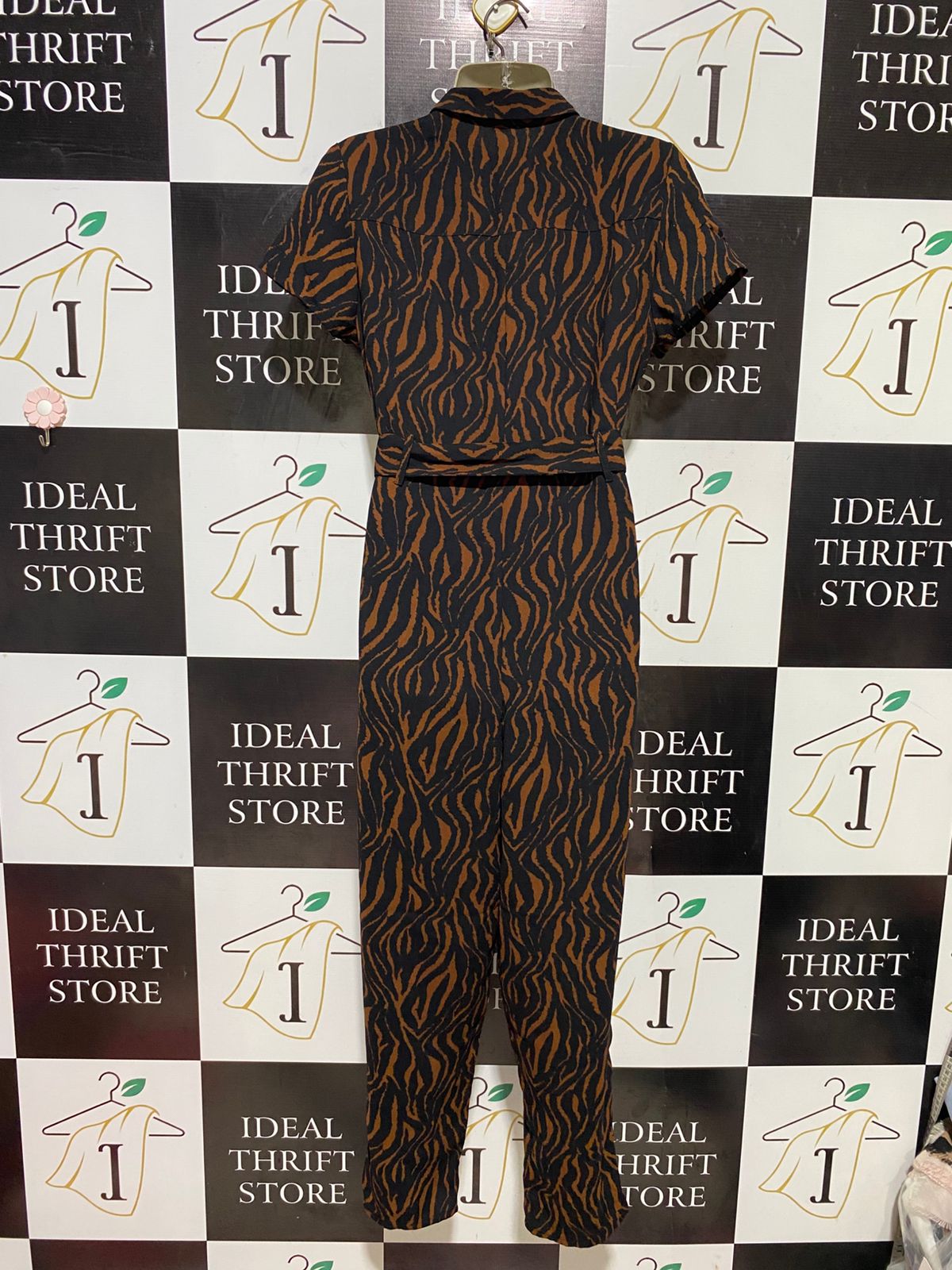 PRIMARK |M| BUST 18| B38| BROWN AND BLACK BUTTON-FRONT SHORT SLEEVE UTILITY JUMPSUIT WITH MATCHING BELT