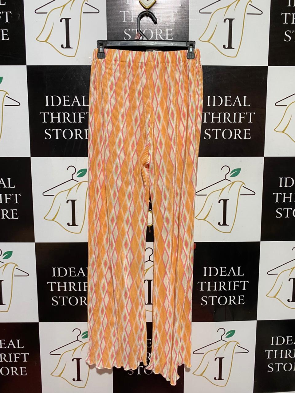 PAPER HEART |S| WAIST 26| B38| BOHEMIAN ORANGE AND PINK GEOMETRIC DIAMOND PALAZZO PANTS