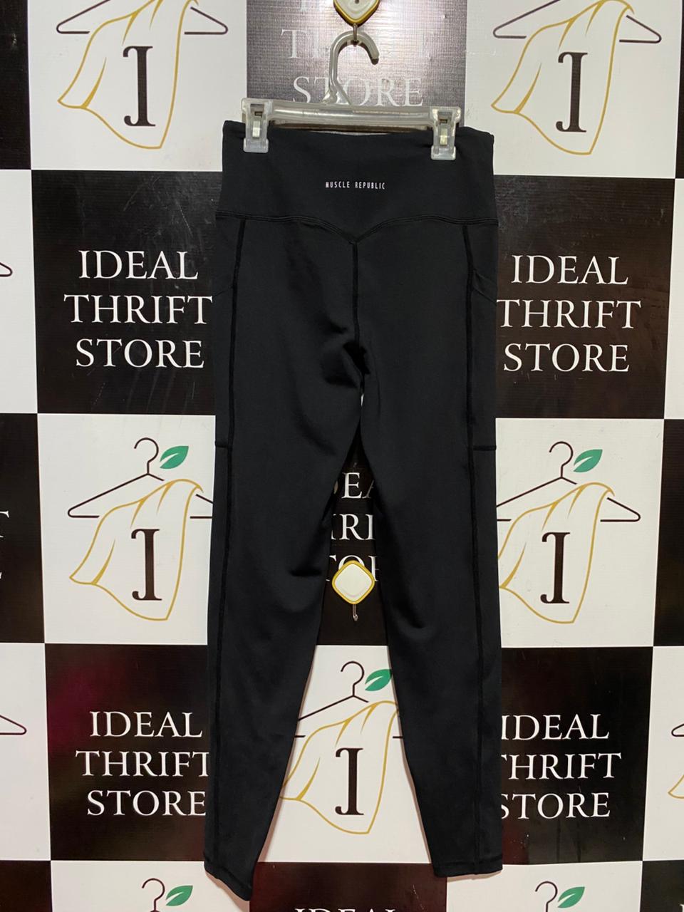 MUSCLE REPUBLIC |XS| WAIST 24| B38| HIGH-WAISTED BLACK LEGGINGS WITH SIDE POCKETS