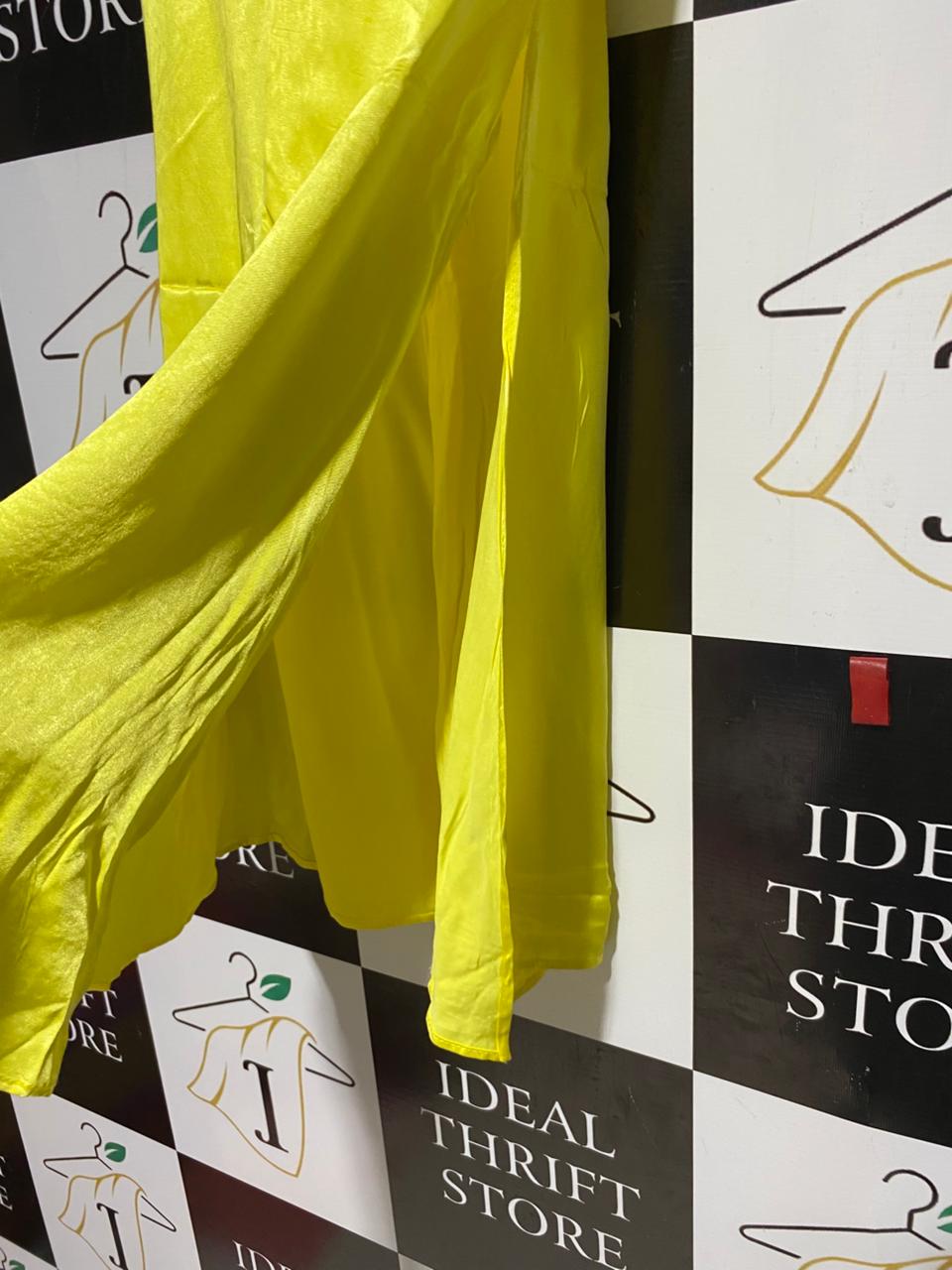 STRADIVARIUS |XS| WAIST 24| B39| LIME YELLOW SATIN MIDI SKIRT