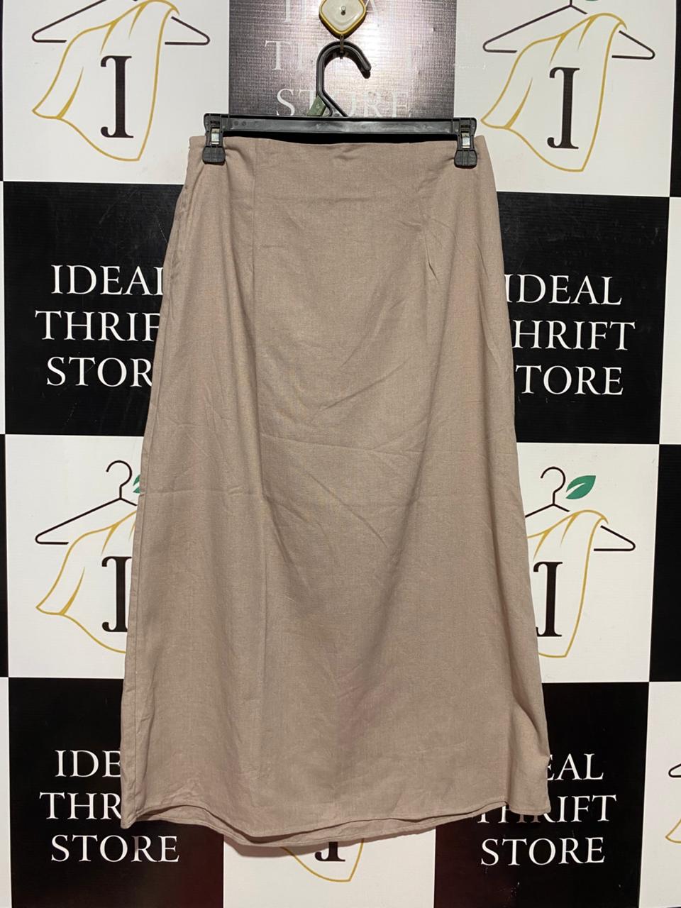 MISS GUIDED |M| WAIST 27| B40| ELEGANT BEIGE LINEN-BLEND TIE-WAIST MIDI SKIRT
