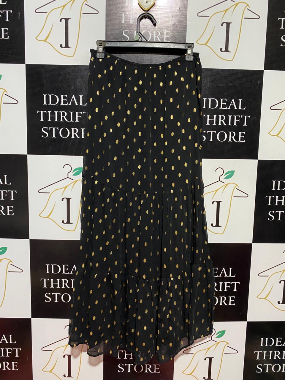 TU |M| WAIST 28| B40| GLAMOROUS BLACK AND GOLD FOIL POLKA DOT TIERED MAXI SKIRT