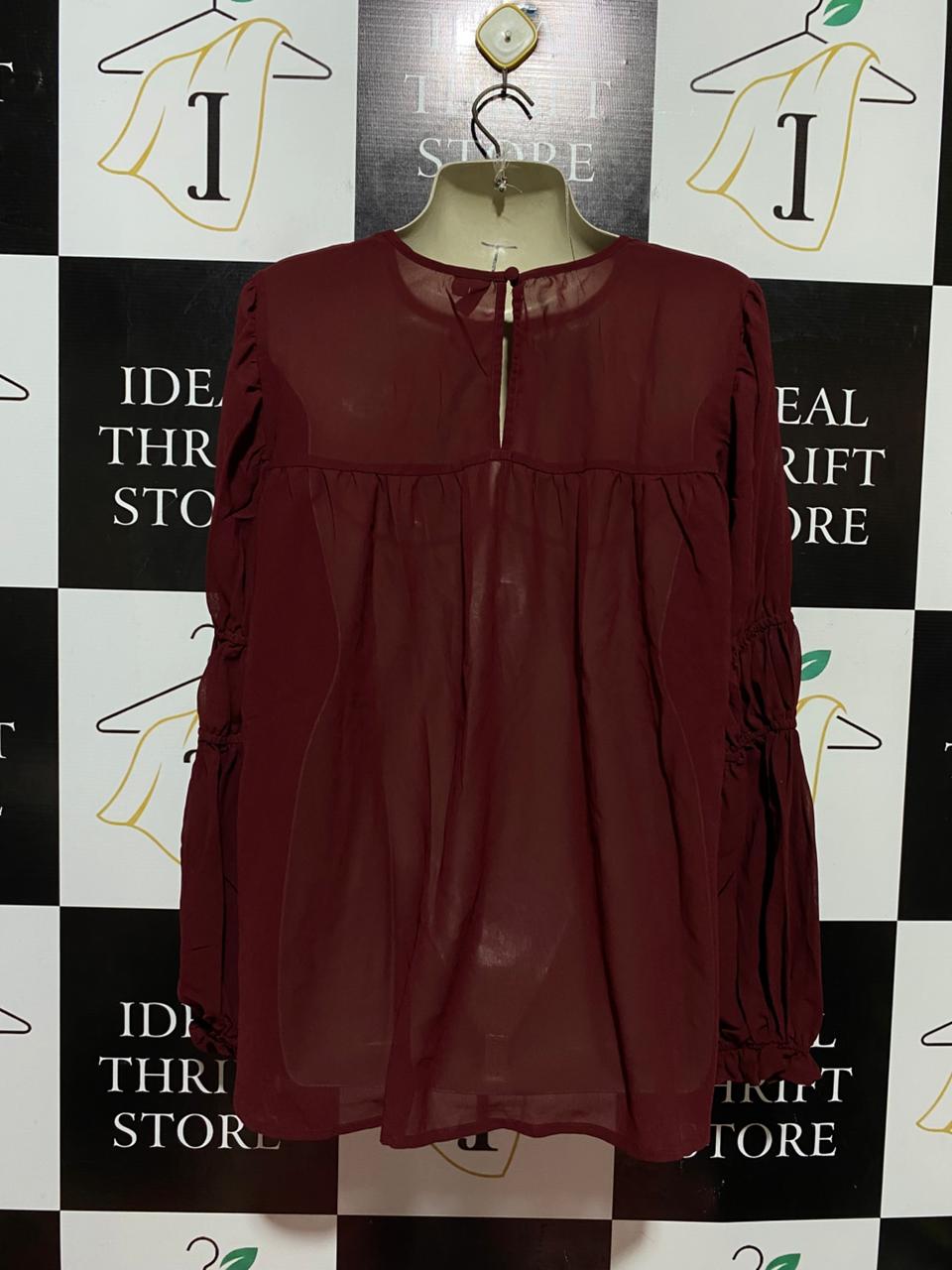 ASOS |XL| BUST 23| B40| MAROON EMBROIDERED LONG SLEEVE PEPLUM BLOUSE WITH RUFFLE